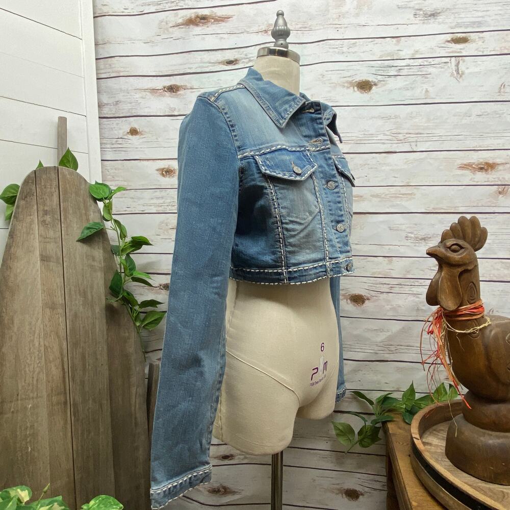 RTB Real Tough B itch Denim Jacket LARGE Biker Babe Blue Jean Embroidered Bling - Picture 9 of 12